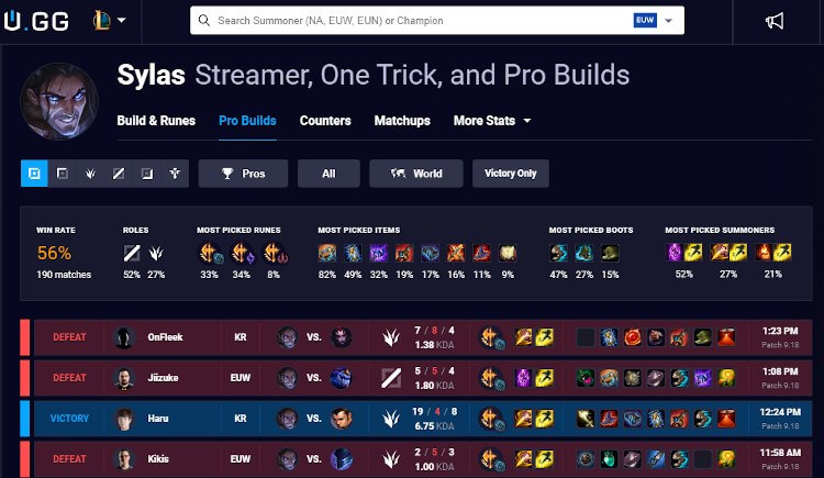 Screenshot do site U.GG.