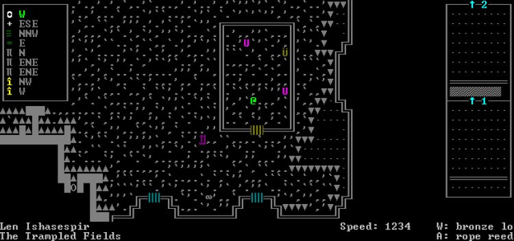 Screenshot do jogo Dwarf Fortress.