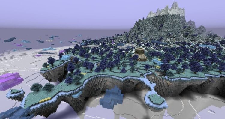 Screenshot de uma das ilhas do mod Aether de Minecraft.