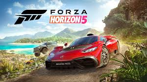 Capa de Forza Horizon 5 com carro esportivo em cenário tropical