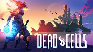Personagem de Dead Cells em ação com fundo colorido