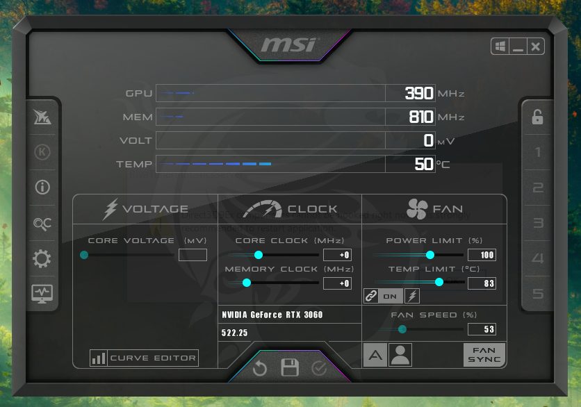 tela do msi afterburner