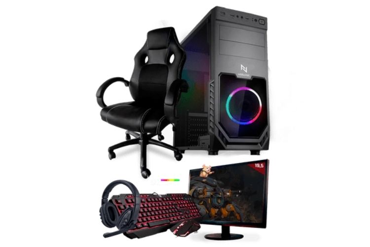 Setup gamer completo na cor preta.