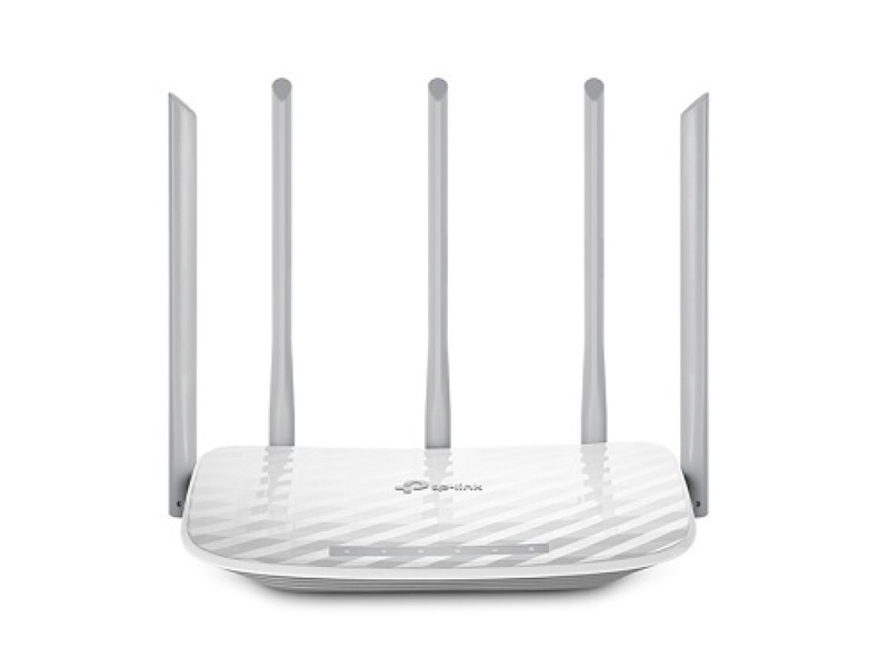 Roteador da TP-Link branco com 5 antenas cor cinza