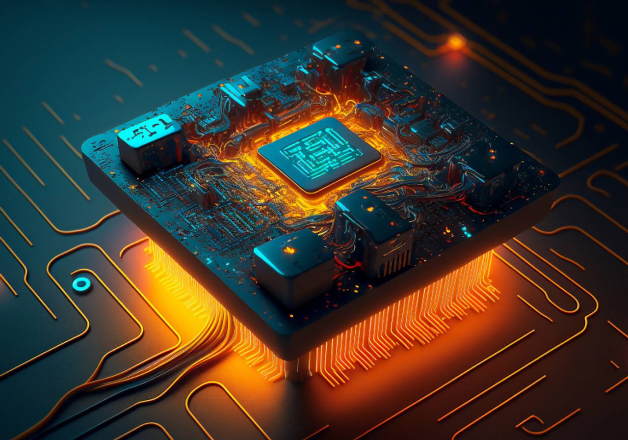 close-up do ciberespaço do circuito com luzes de neon