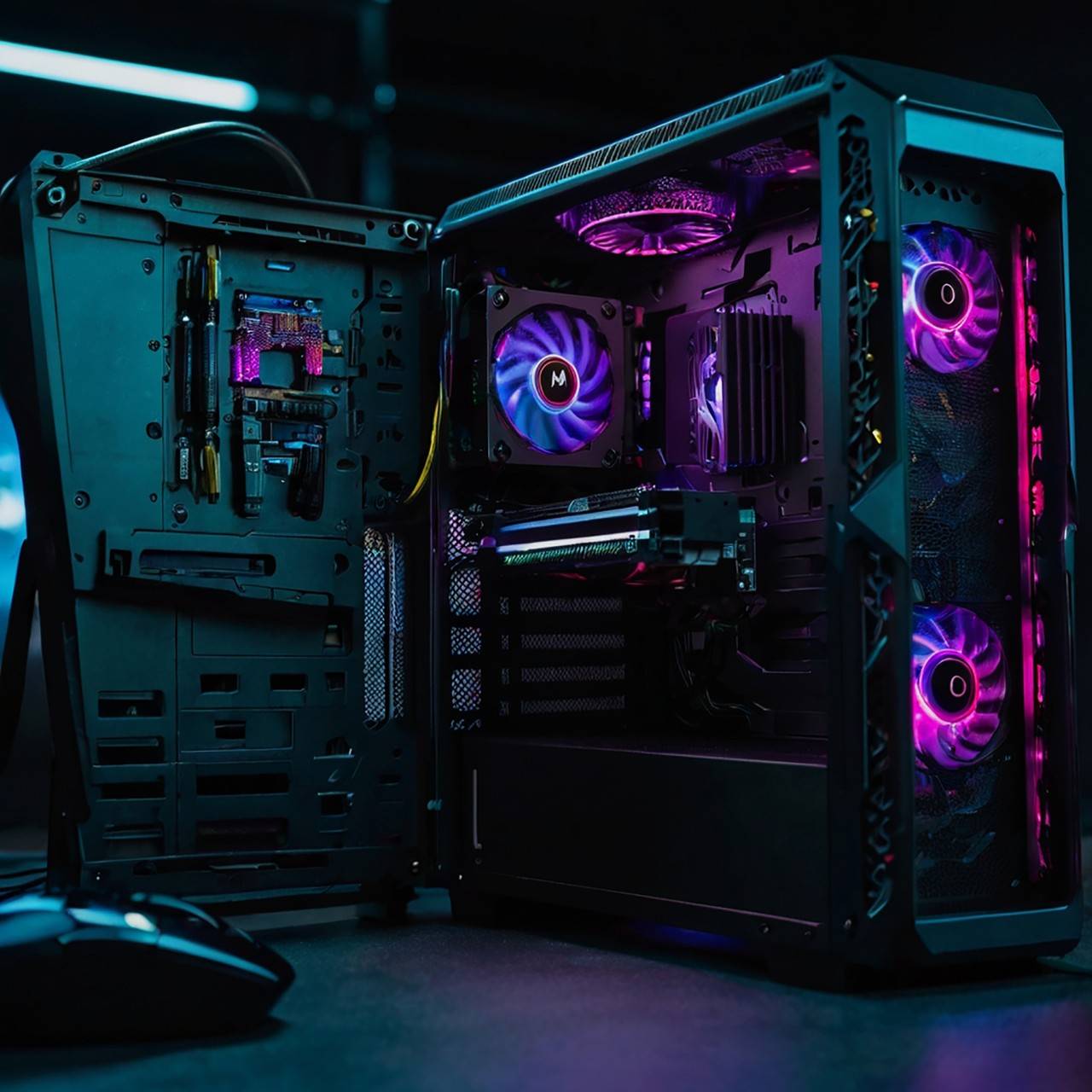 futuristic gaming pc built from gleaming metallic p