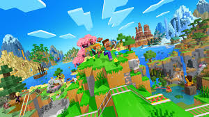 Cenário vibrante do jogo Minecraft com construção e natureza