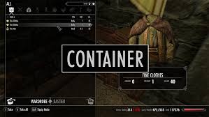 Interface de jogo mostrando um container de itens.