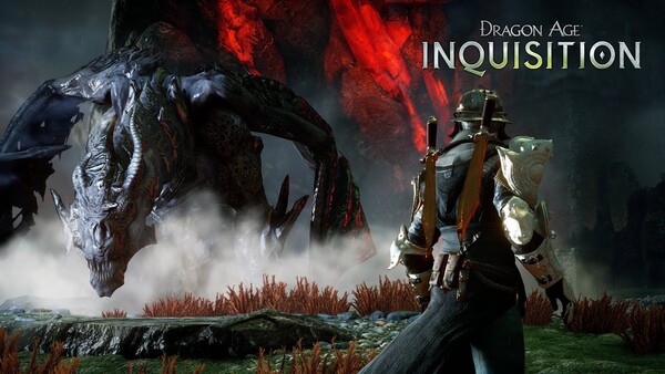 Personagem se preparando para combater um dragão em Dragon Age.