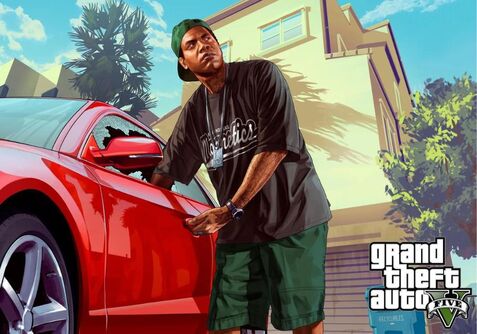 Personagem de GTA V abrindo carro vermelho