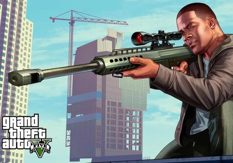 Personagem de GTA V mirado com rifle de sniping