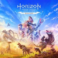 Arte de Horizon Zero Dawn Remastered com personagens e robôs