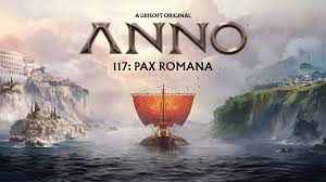 Logotipo do jogo Anno 117: Pax Romana com fundo náutico