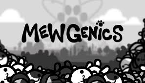 Logotipo do jogo Mewgenics com personagens fofos.