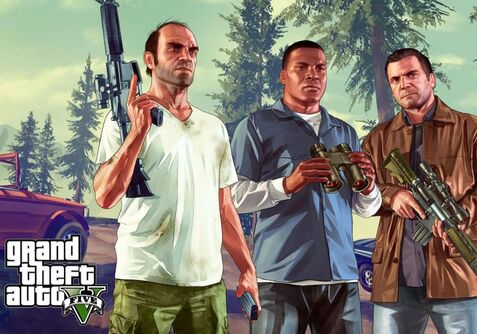 Personagens de Grand Theft Auto V em ação