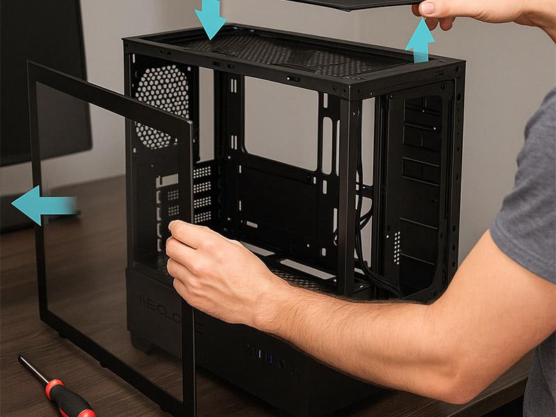 Imagem do tecnico montando um gabinete de Pc gamer
