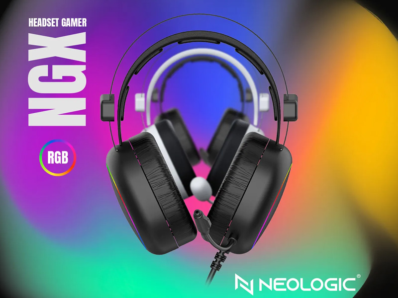 Fone de ouvido gamer Neologic com iluminação RGB, design ovo, compatível com PCs e consoles, ideal para jogar com alta qualidade sonora e conforto.